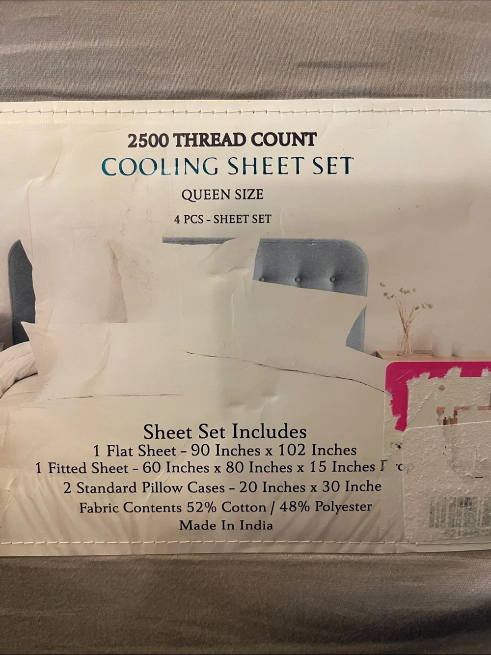 2500 Thread Count Cooling Sheet Set - Light Gray Queen Size